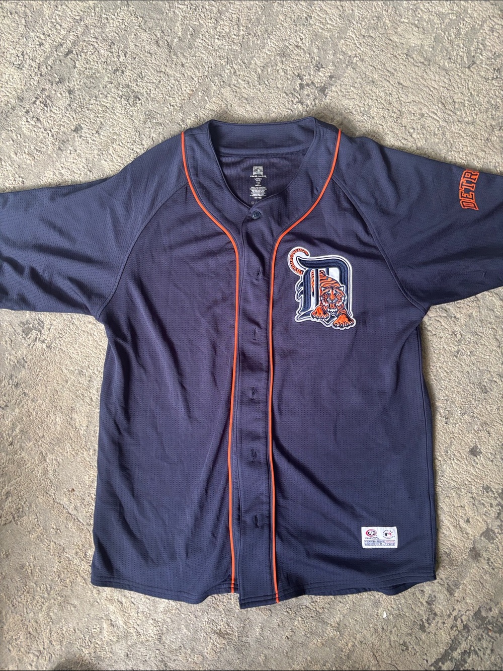 Detroit Tigers Navy Button-Up Jersey with Orange Trim